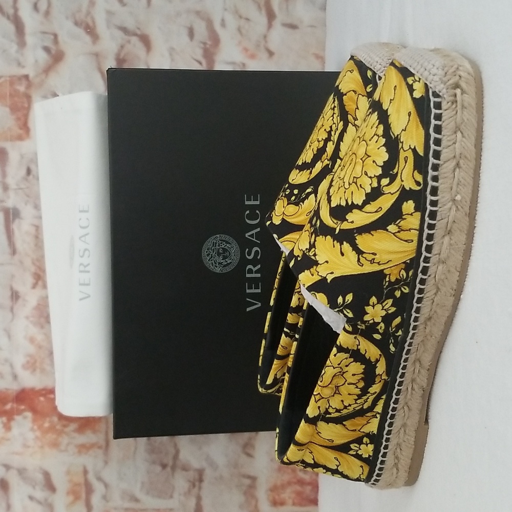 New Versace Barocco-Print Canvas Espadrilles